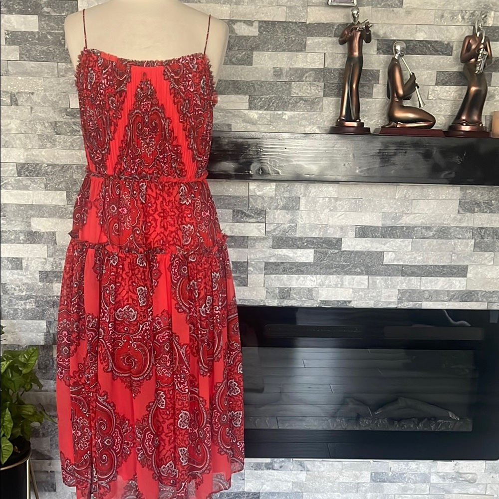 Banana Republic Womens Dress 6 Red Paisley Chiffon Peasant Sundress Boho Cottage